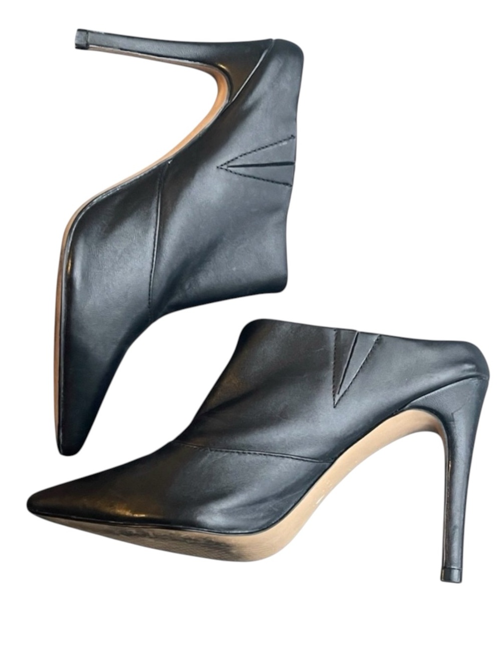 Leith Black Butter Soft Leather Pointed Toe 4" Heeled Mules Shoe (7M)